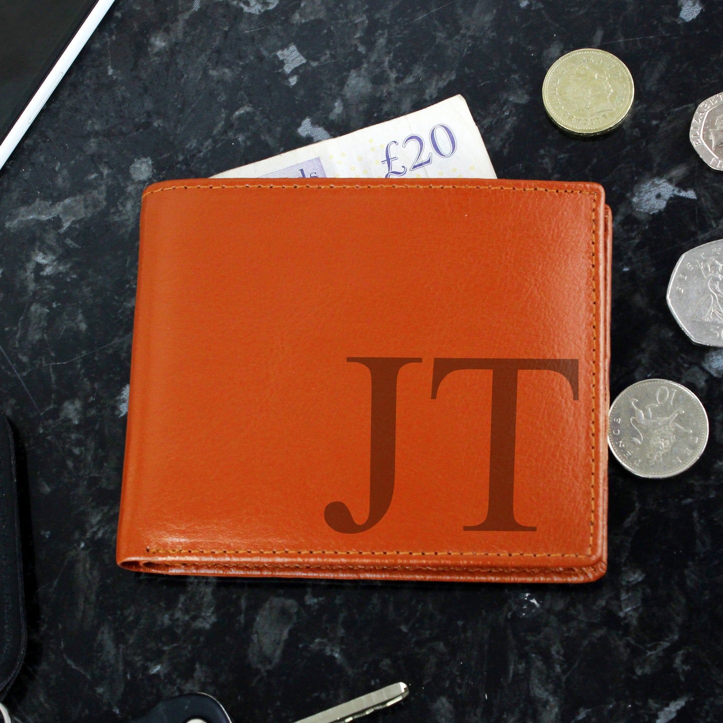 Personalised Big Initials Tan Leather Wallet from Heartfelt Gifts