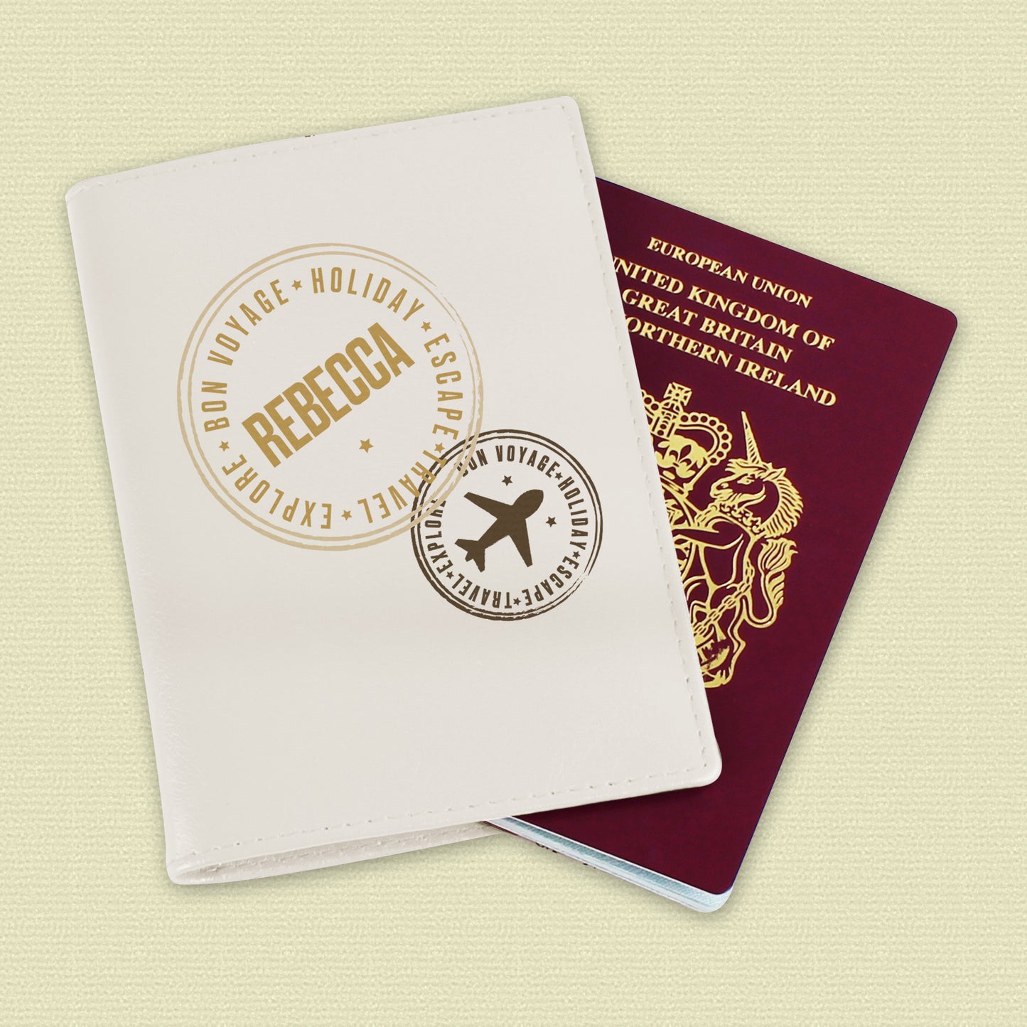 Personalised Stamped Cream Passport Holder from Heartfelt Gifts
