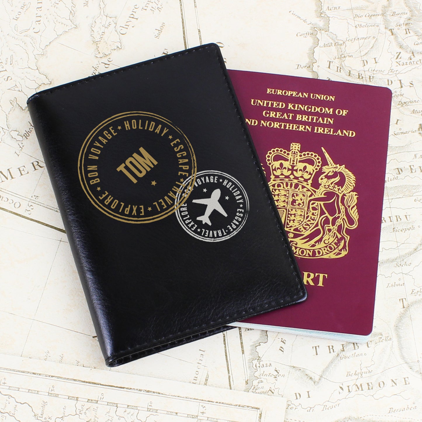 Personalised Stamped Black Passport Holder from Heartfelt Gifts