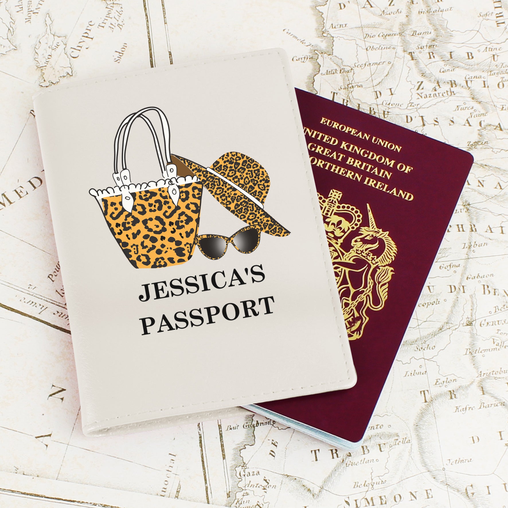 Personalised Leopard Print Cream Passport Holder from Heartfelt Gifts