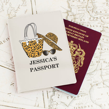 Personalised Leopard Print Cream Passport Holder from Heartfelt Gifts