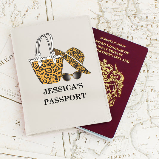 Personalised Leopard Print Cream Passport Holder from Heartfelt Gifts