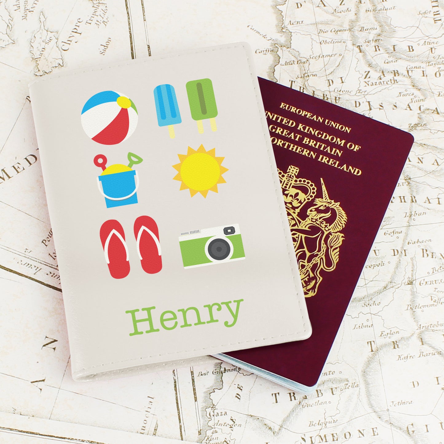 Personalised Bright Travel Cream Passport Holder from Heartfelt Gifts