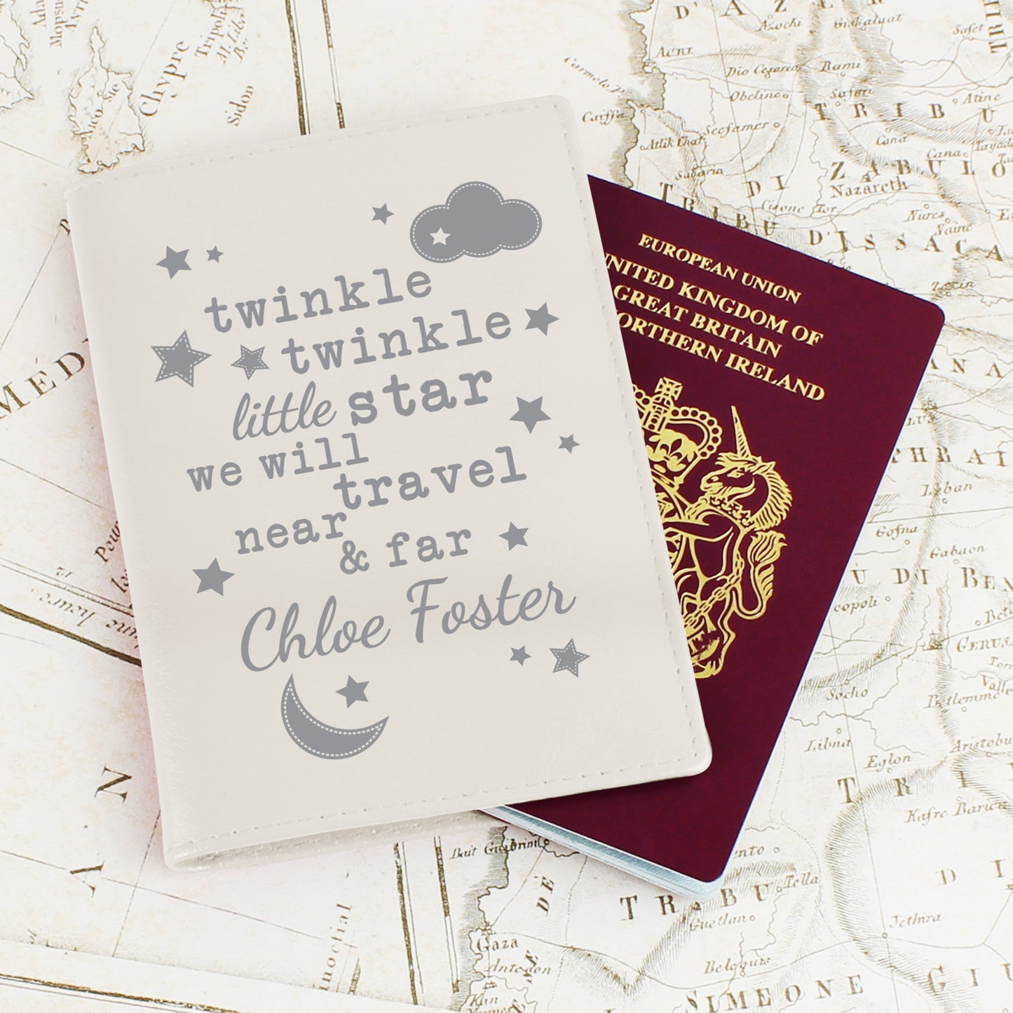 Personalised Twinkle Twinkle Cream Passport Holder from Heartfelt Gifts