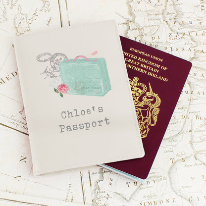 Vintage pastel cream passport holder personalised with two message lines