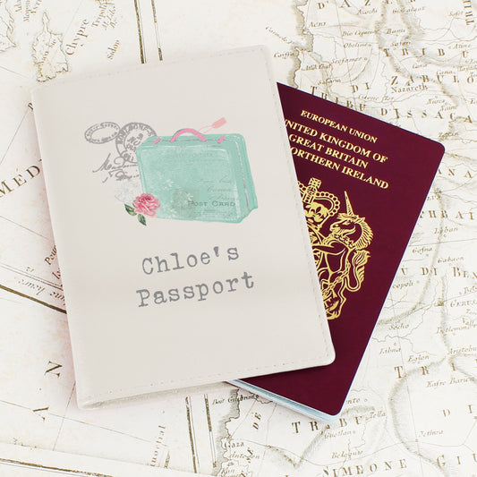 Personalised Vintage Pastel Travel Cream Passport Holder from Heartfelt Gifts