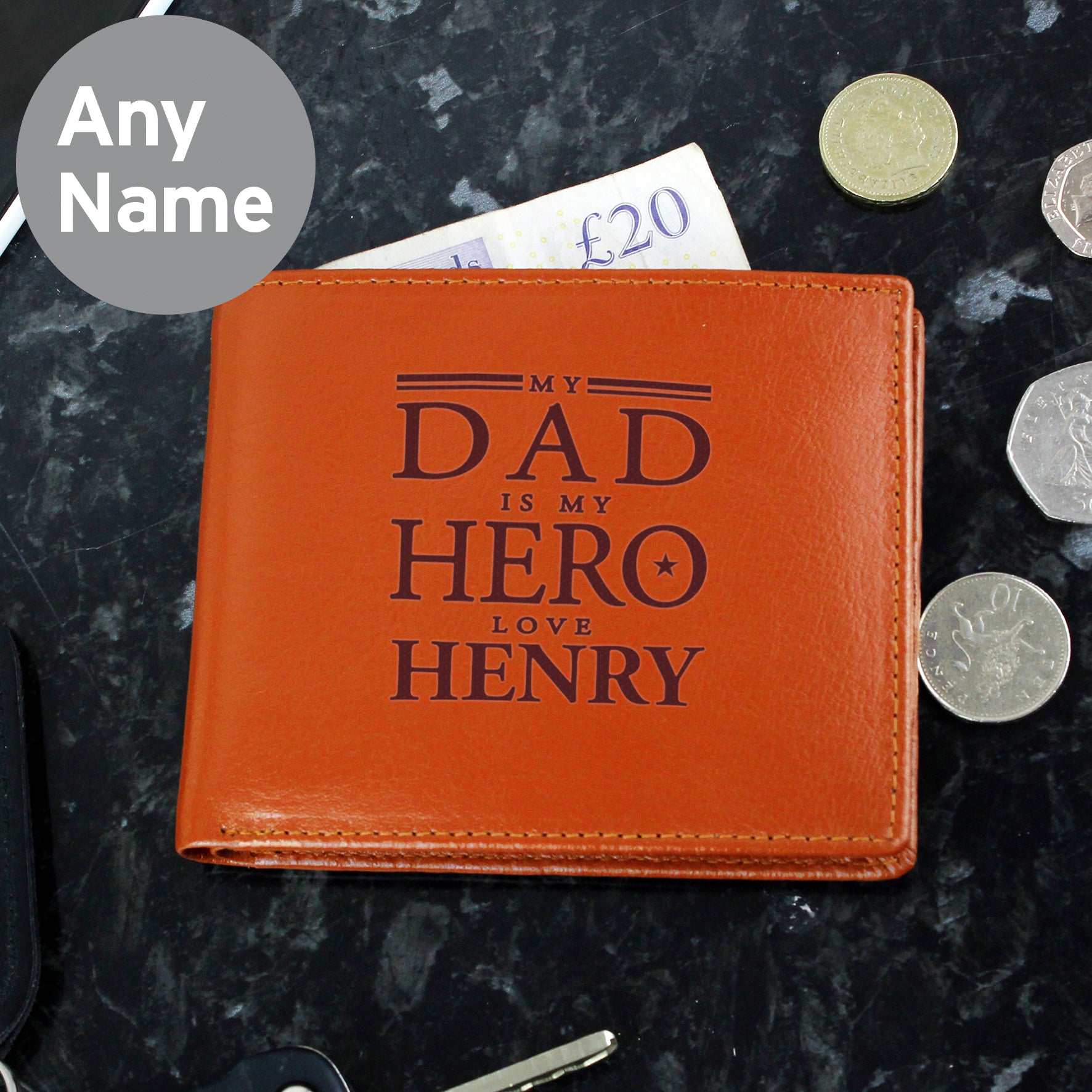 Personalised My Dad is My Hero Tan Leather Wallet from Heartfelt Gifts