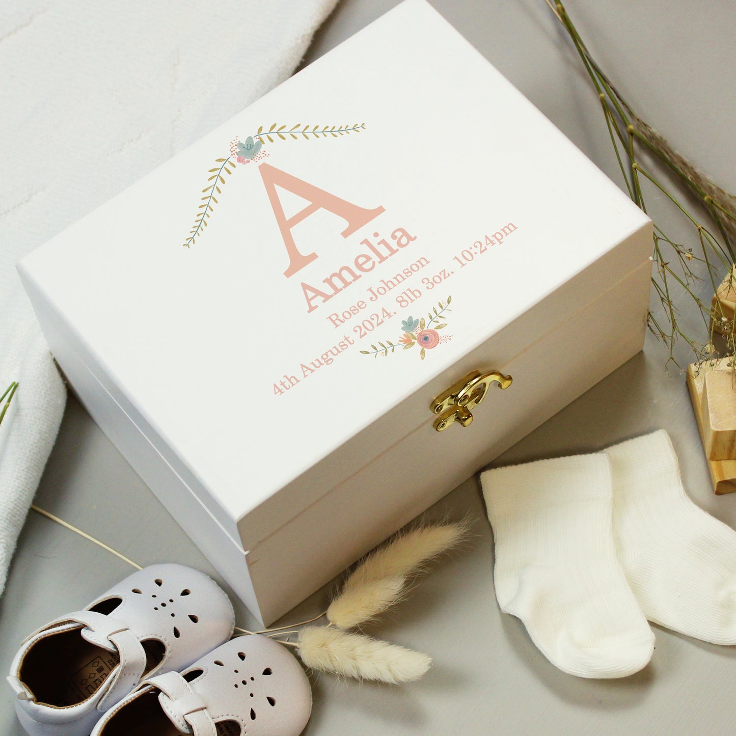 Personalised Initial Floral Wooden Keepsake Box from Heartfelt Gifts