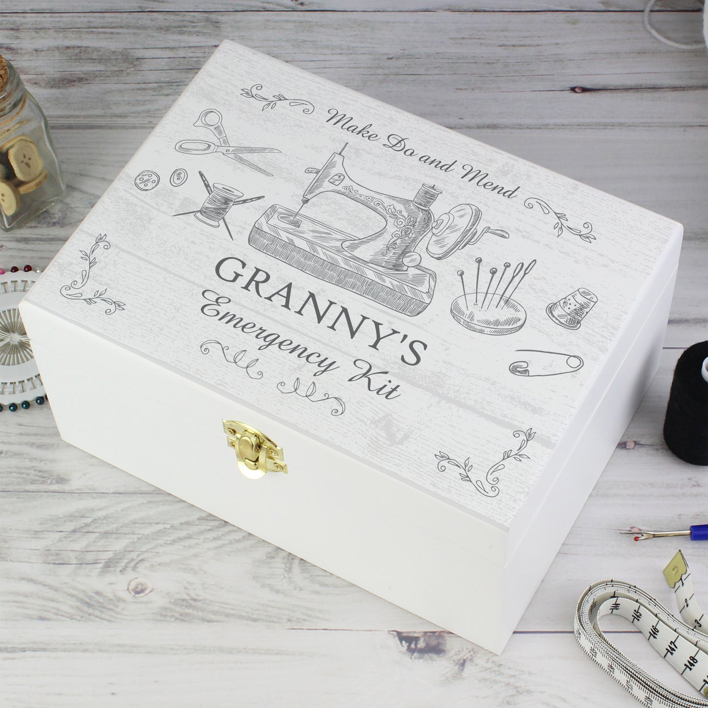 Personalised Sewing Kit White Wooden Keepsake Box - image 4