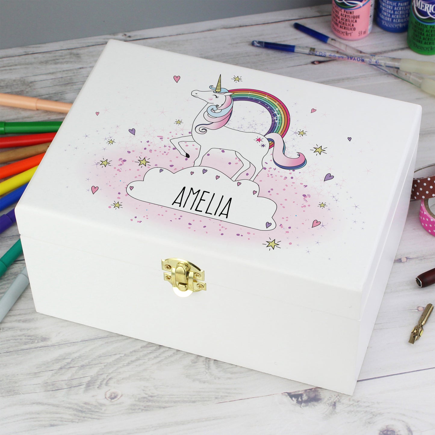 Personalised Unicorn White Wooden Keepsake Box from Heartfelt Gifts