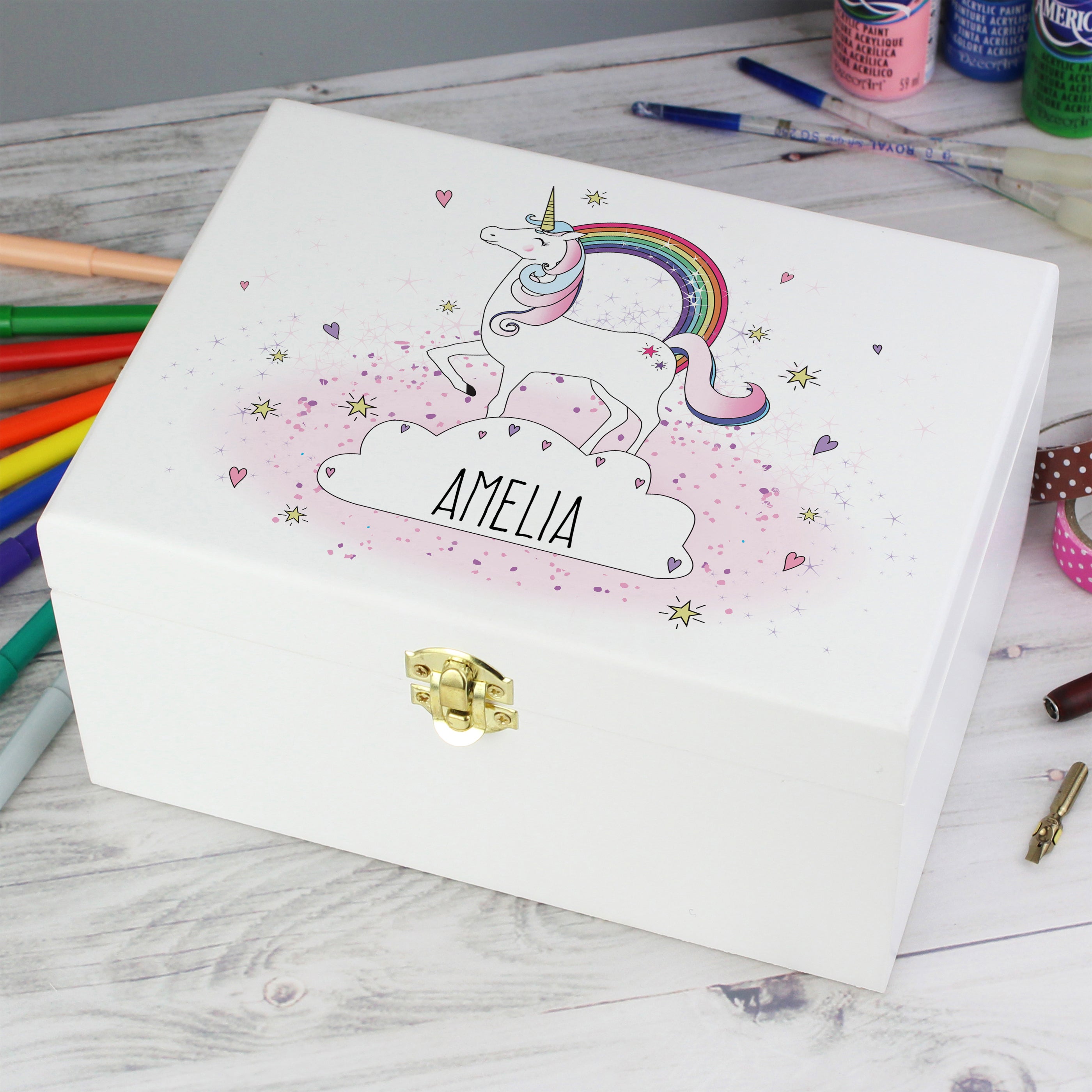 Personalised Unicorn White Wooden Keepsake Box from Heartfelt Gifts