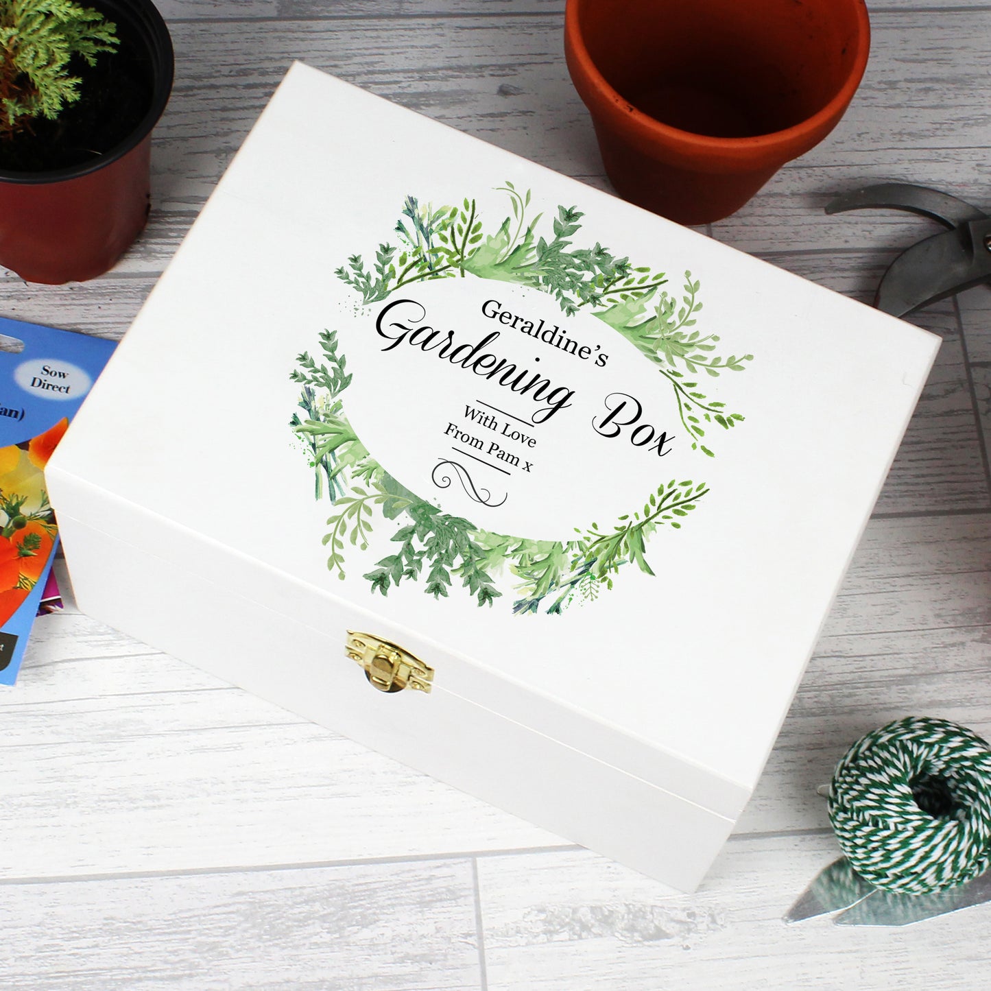 Personalised Fresh Botanical White Wooden Keepsake Box from Heartfelt Gifts