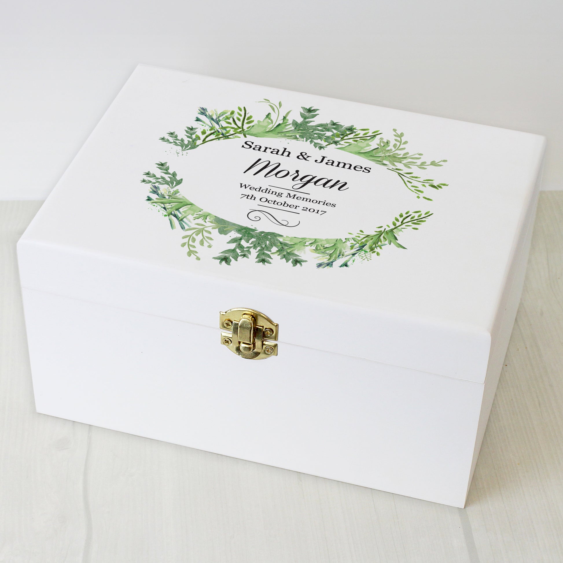 Personalised Fresh Botanical White Wooden Keepsake Box - image 3