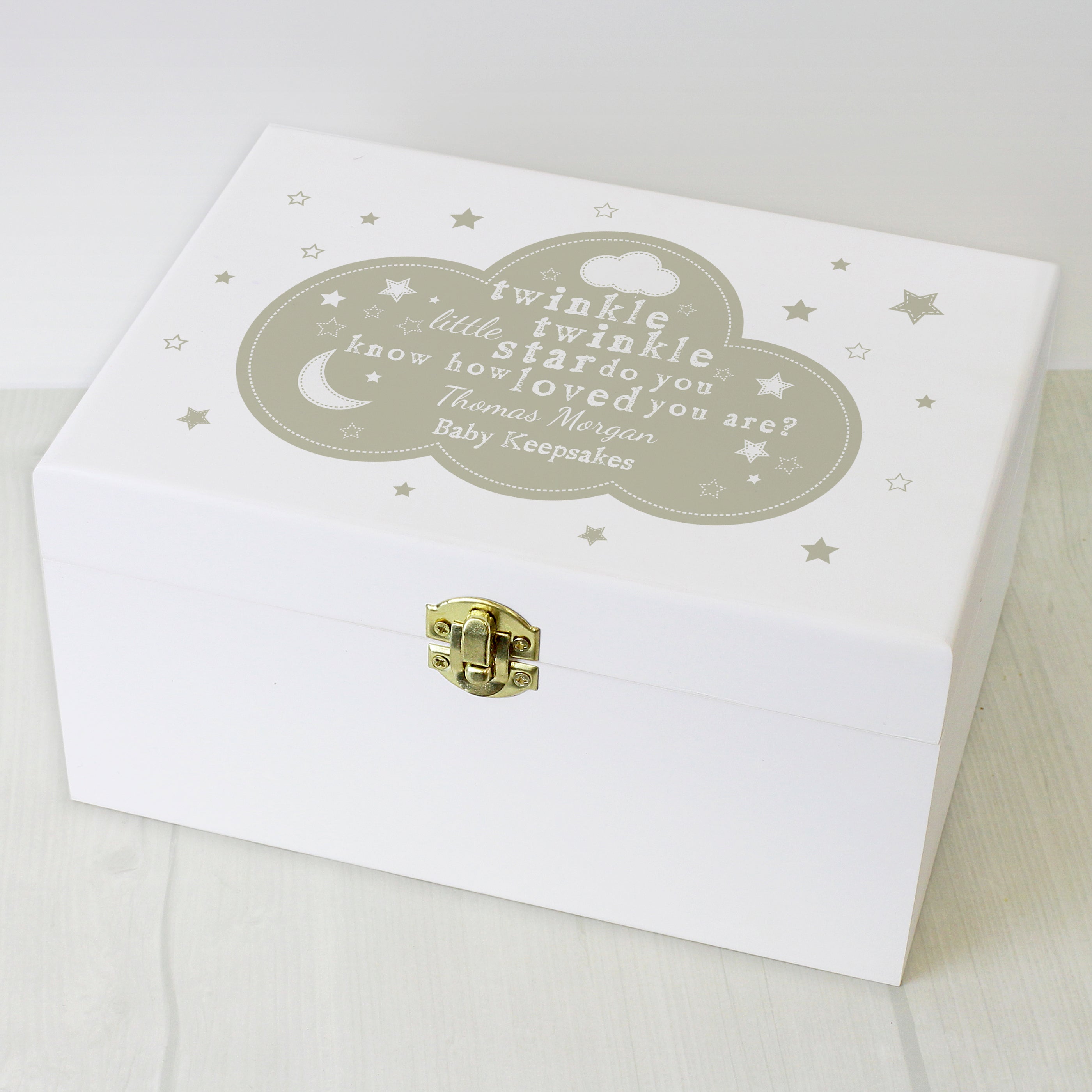 Personalised Twinkle Twinkle White Wooden Keepsake Box from Heartfelt Gifts