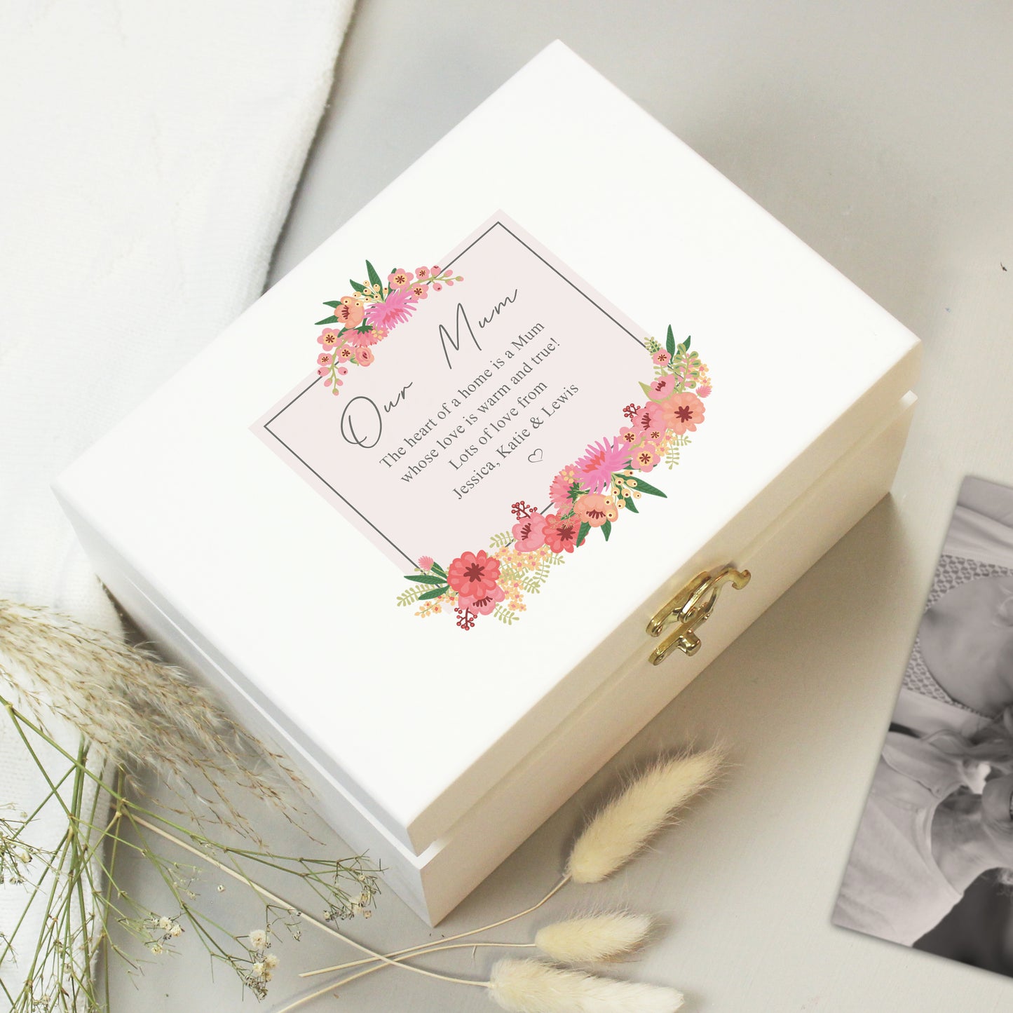 Personalised Floral Wishes White Wooden Keepsake Box from Heartfelt Gifts