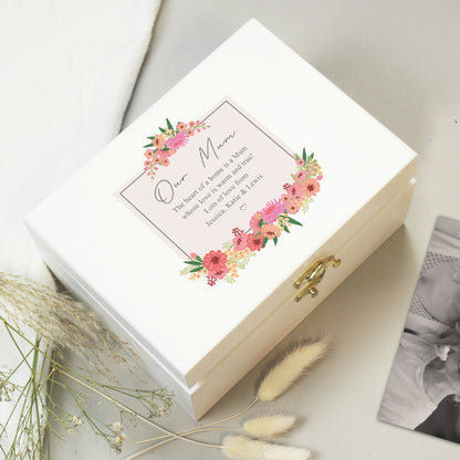 Personalised Floral Wishes White Wooden Keepsake Box from Heartfelt Gifts