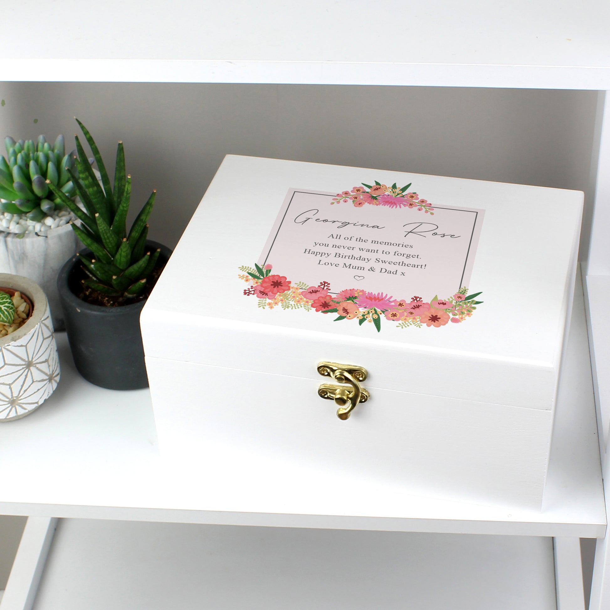Personalised Floral Wishes White Wooden Keepsake Box - image 2