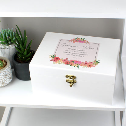 Personalised Floral Wishes White Wooden Keepsake Box - image 2