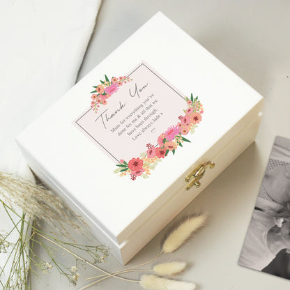 Personalised Floral Wishes White Wooden Keepsake Box - image 3