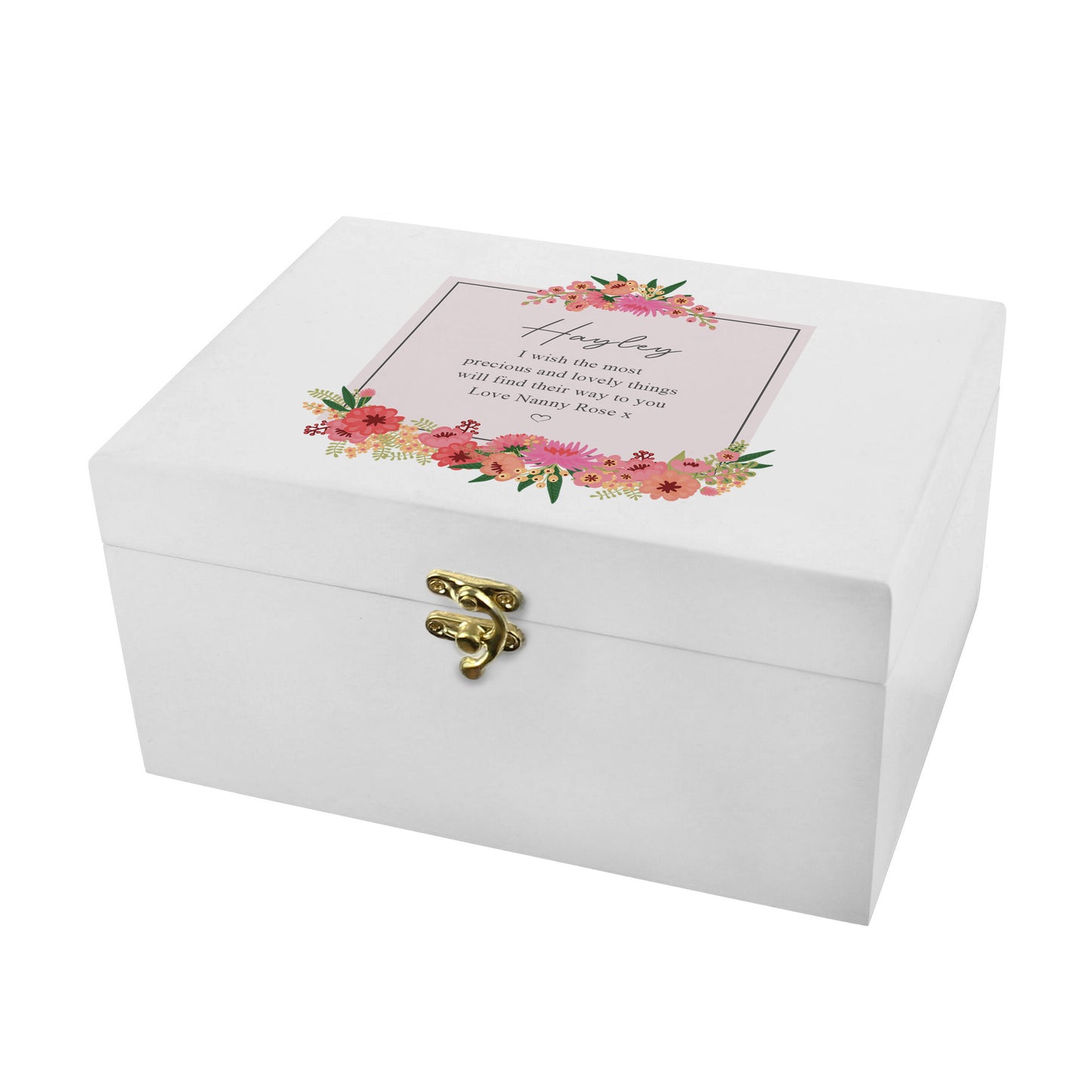 Personalised Floral Wishes White Wooden Keepsake Box - image 5