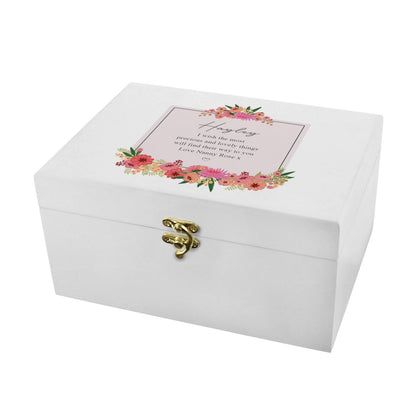 Personalised Floral Wishes White Wooden Keepsake Box - image 5