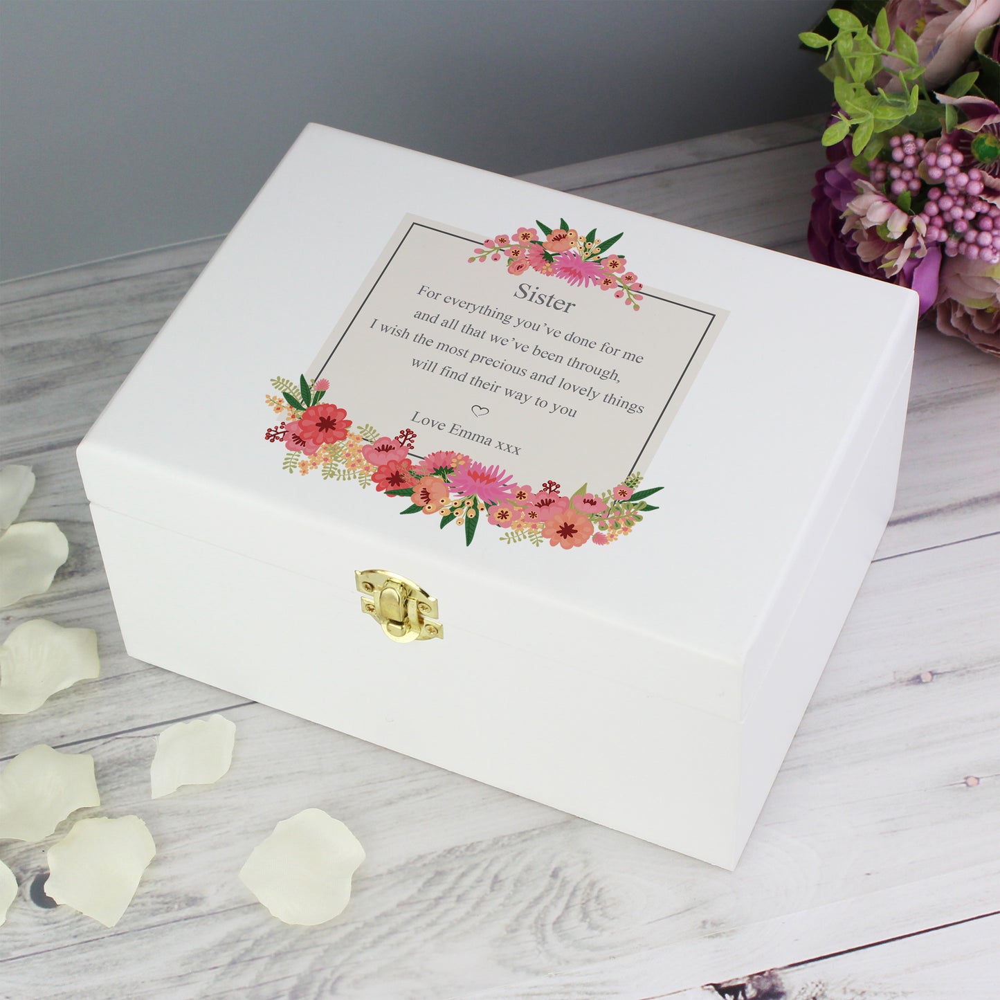 Personalised Floral Wishes White Wooden Keepsake Box - image 6