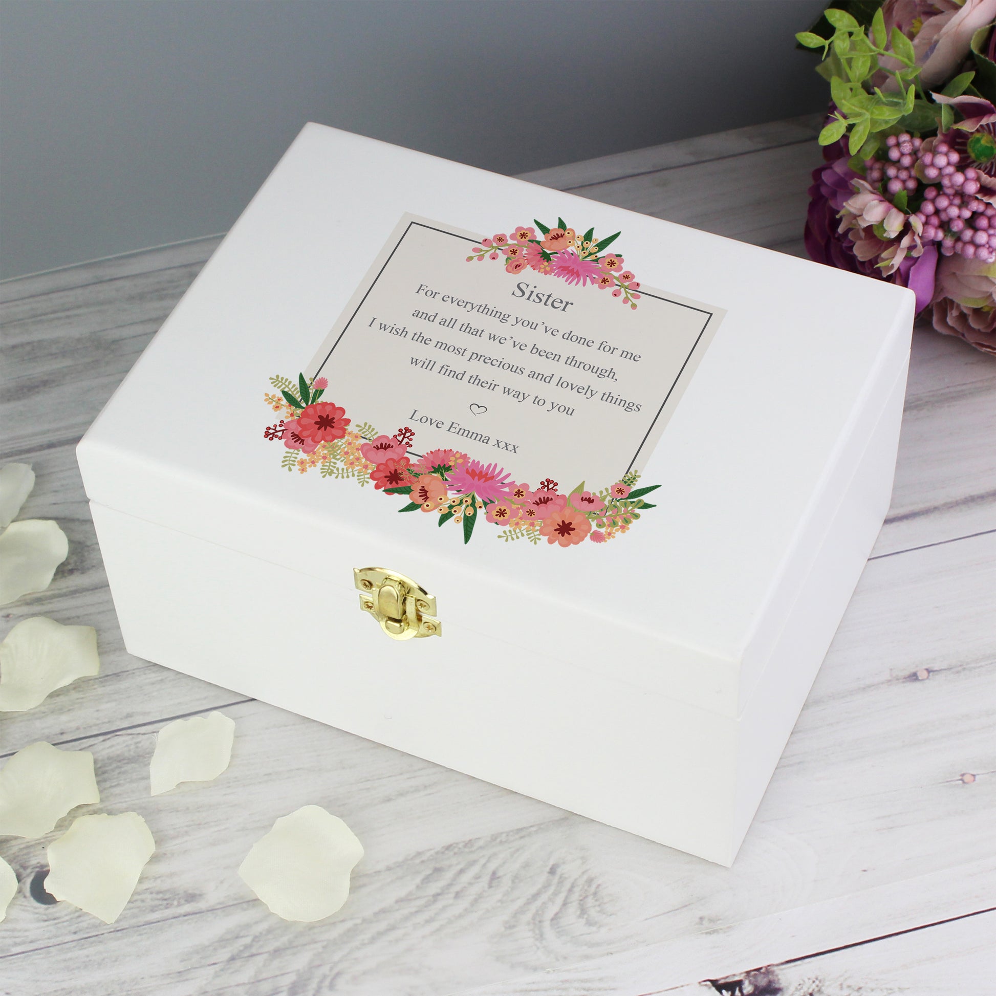 Personalised Floral Wishes White Wooden Keepsake Box - image 6