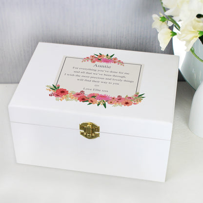 Personalised Floral Wishes White Wooden Keepsake Box - image 7