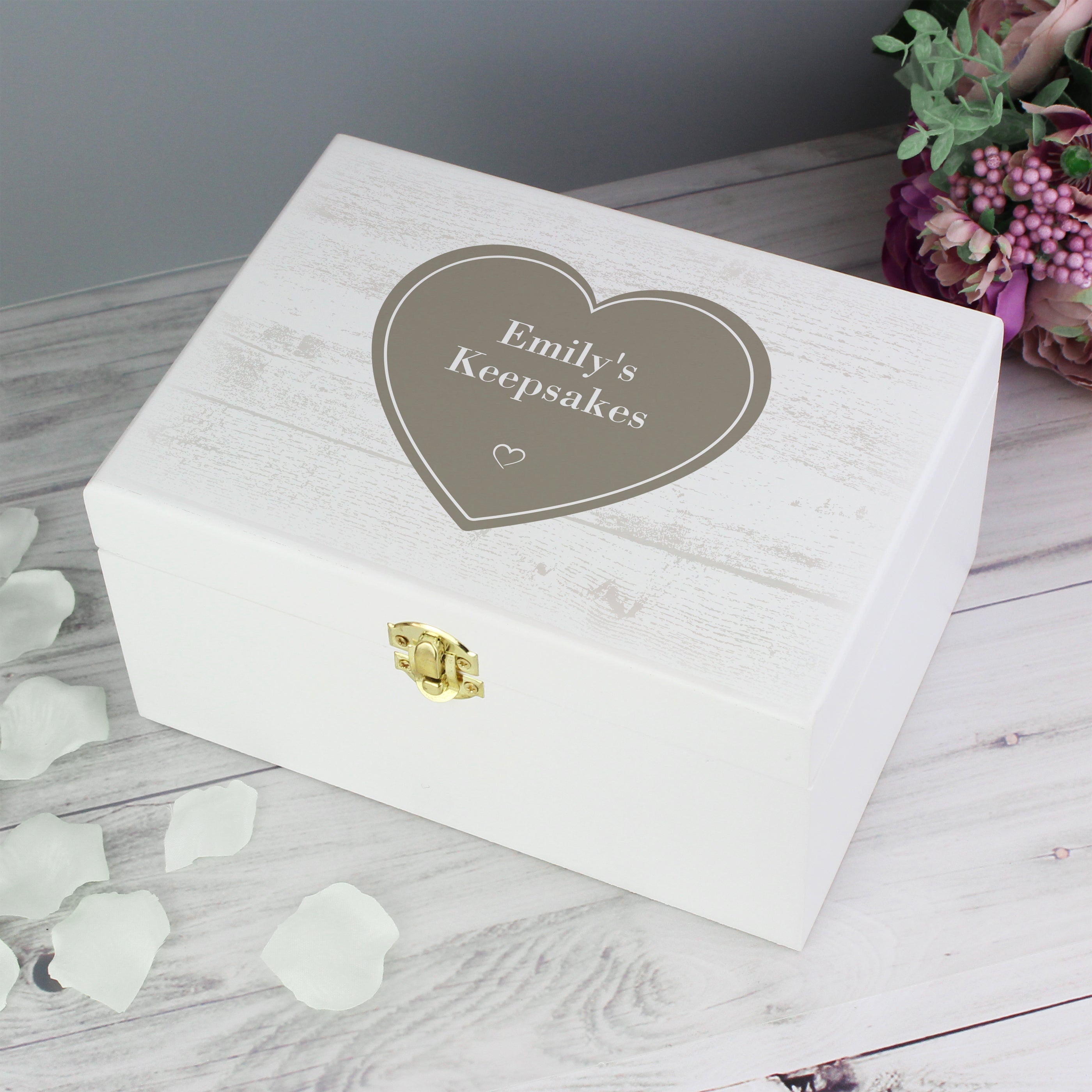 Personalised Rustic Heart White Wooden Keepsake Box from Heartfelt Gifts