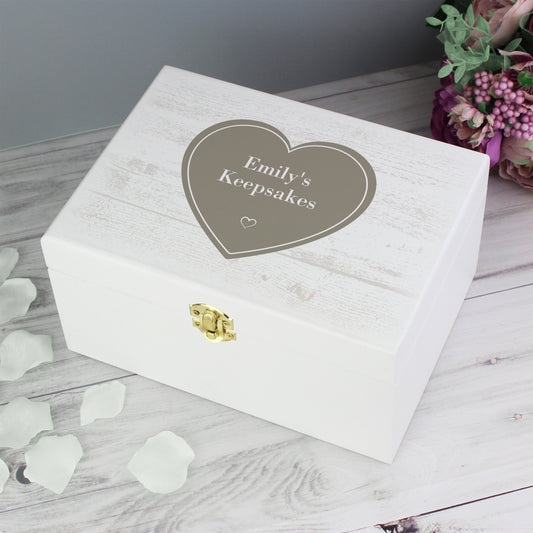 Personalised Rustic Heart White Wooden Keepsake Box from Heartfelt Gifts