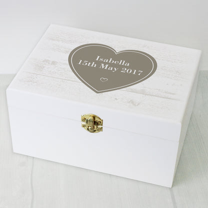 Personalised Rustic Heart White Wooden Keepsake Box - image 3