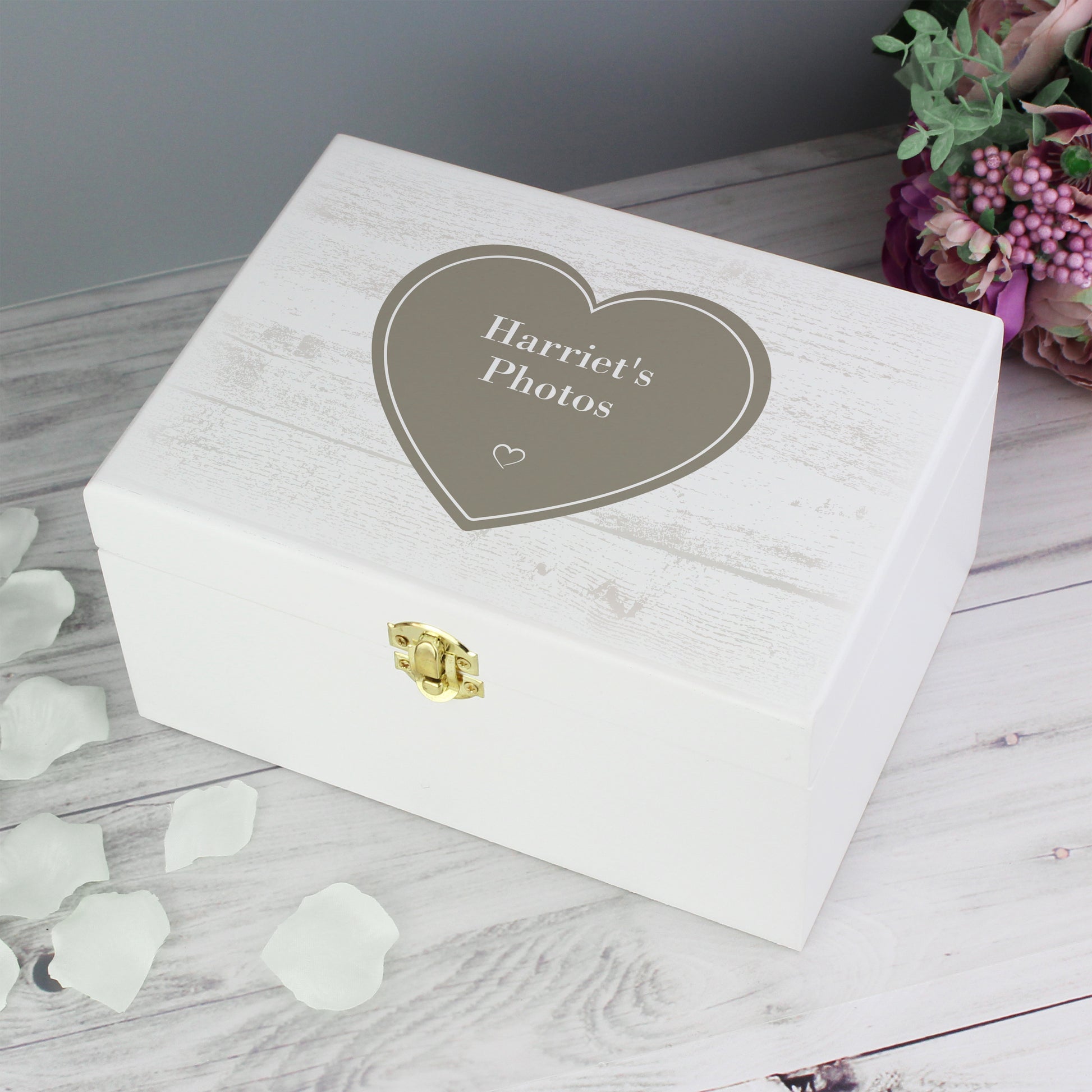Personalised Rustic Heart White Wooden Keepsake Box - image 4
