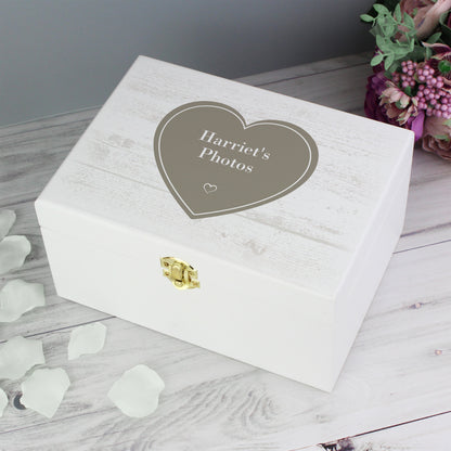 Personalised Rustic Heart White Wooden Keepsake Box - image 4