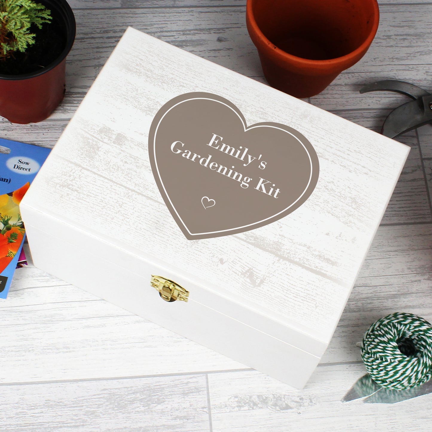 Personalised Rustic Heart White Wooden Keepsake Box - image 10