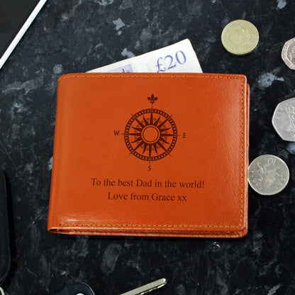 Personalised Compass Tan Leather Wallet from Heartfelt Gifts