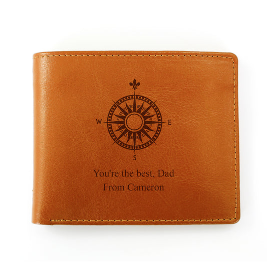 Personalised Compass Tan Leather Wallet - image 2