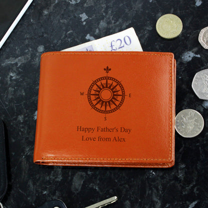 Personalised Compass Tan Leather Wallet - image 3