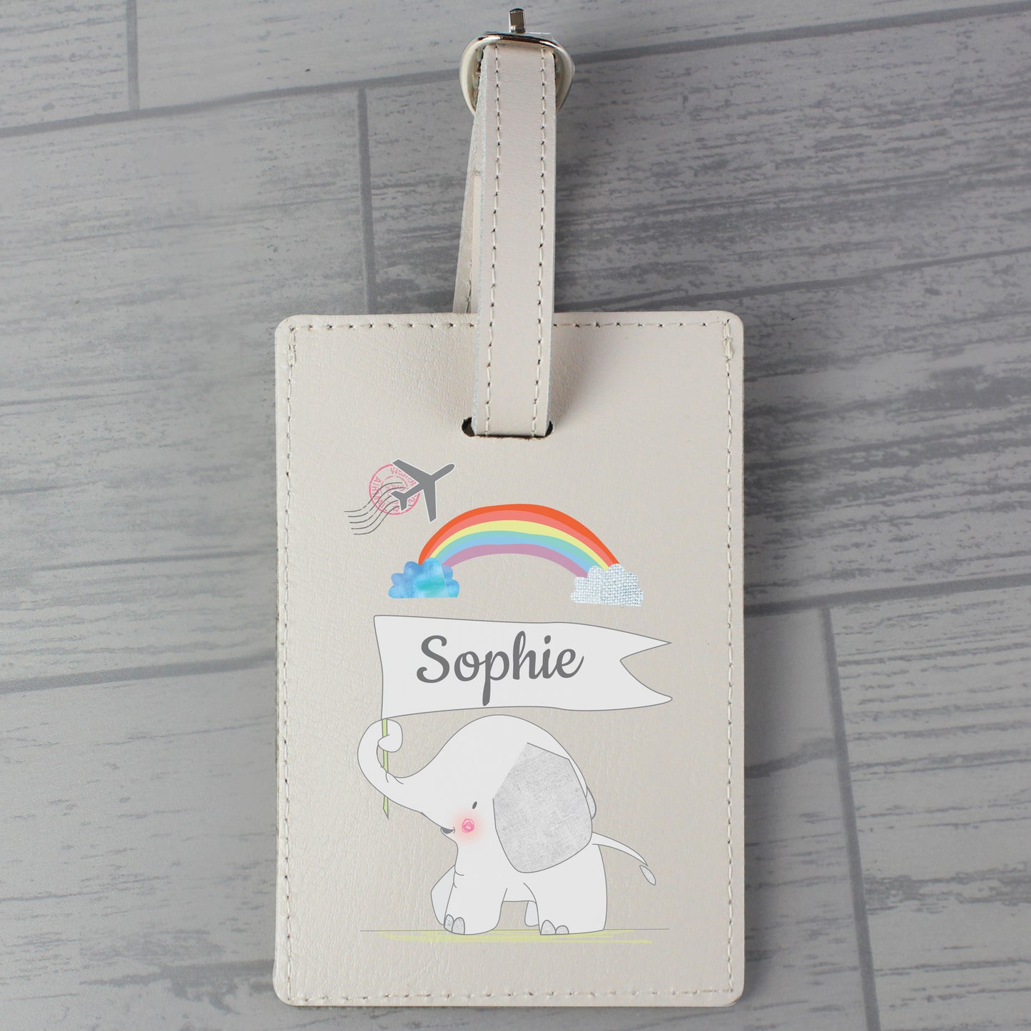 Personalised Hessian Elephant Cream Luggage Tag from Heartfelt Gifts