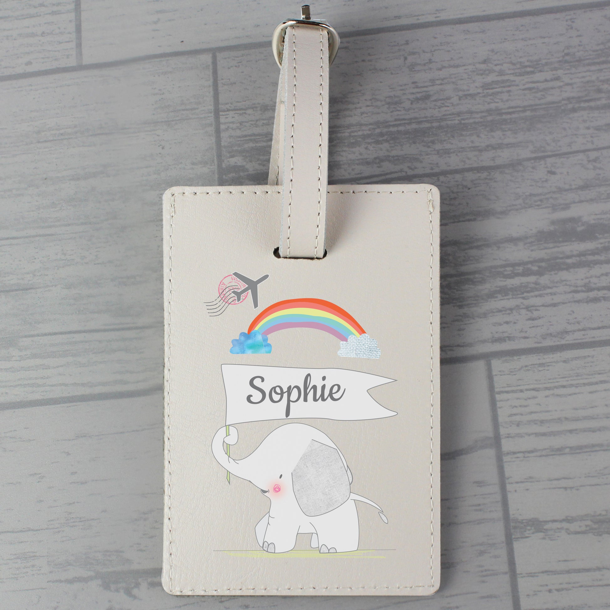 Personalised Hessian Elephant Cream Luggage Tag from Heartfelt Gifts