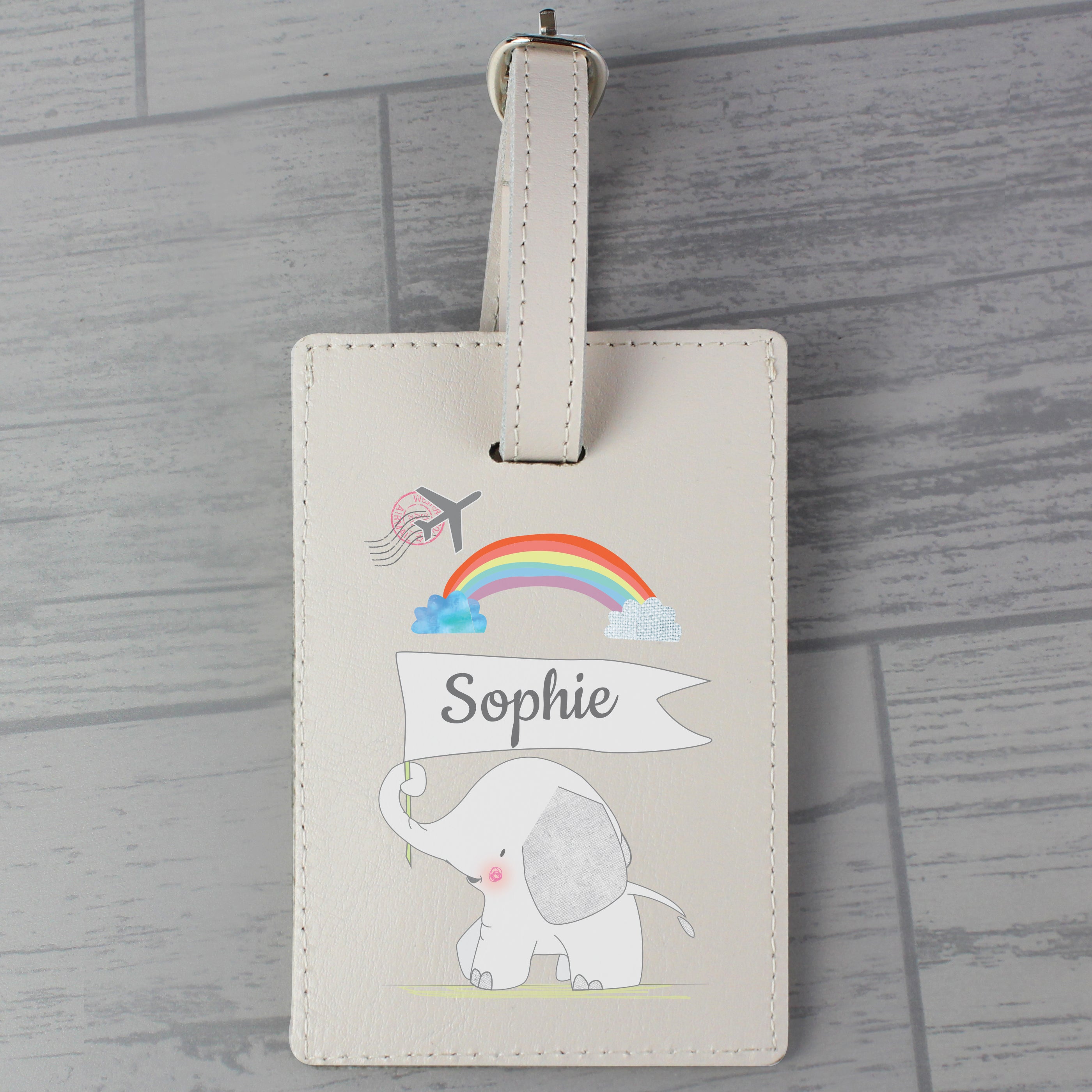 Personalised Hessian Elephant Cream Luggage Tag from Heartfelt Gifts