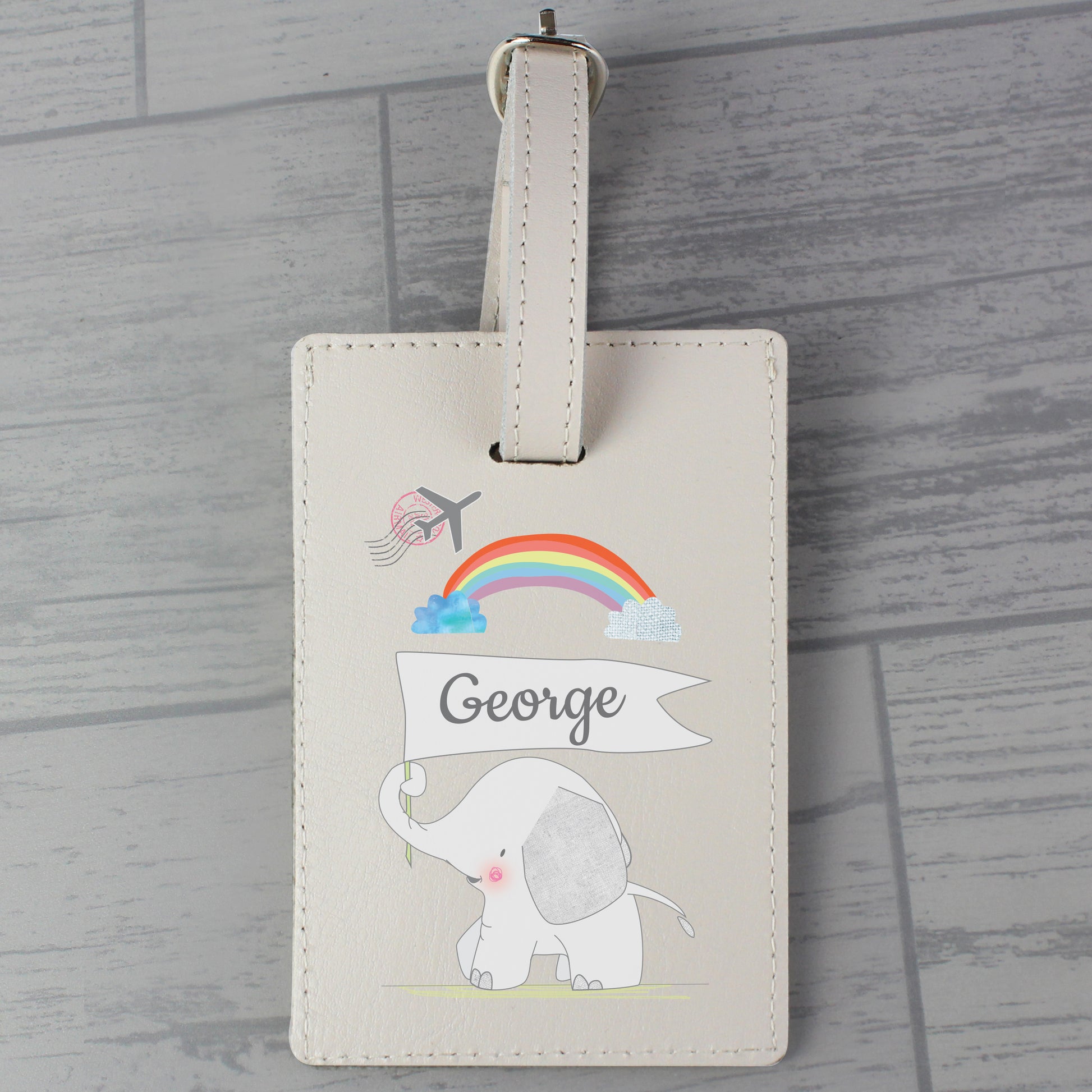 Personalised Hessian Elephant Cream Luggage Tag - image 3