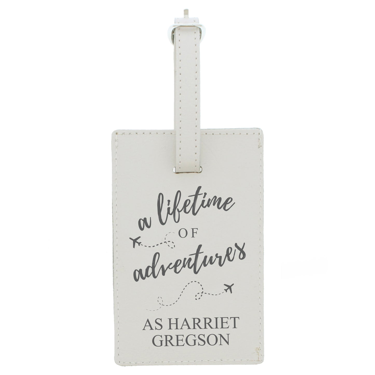 Personalised 'Lifetime of Adventures' Cream Luggage Tag - image 2