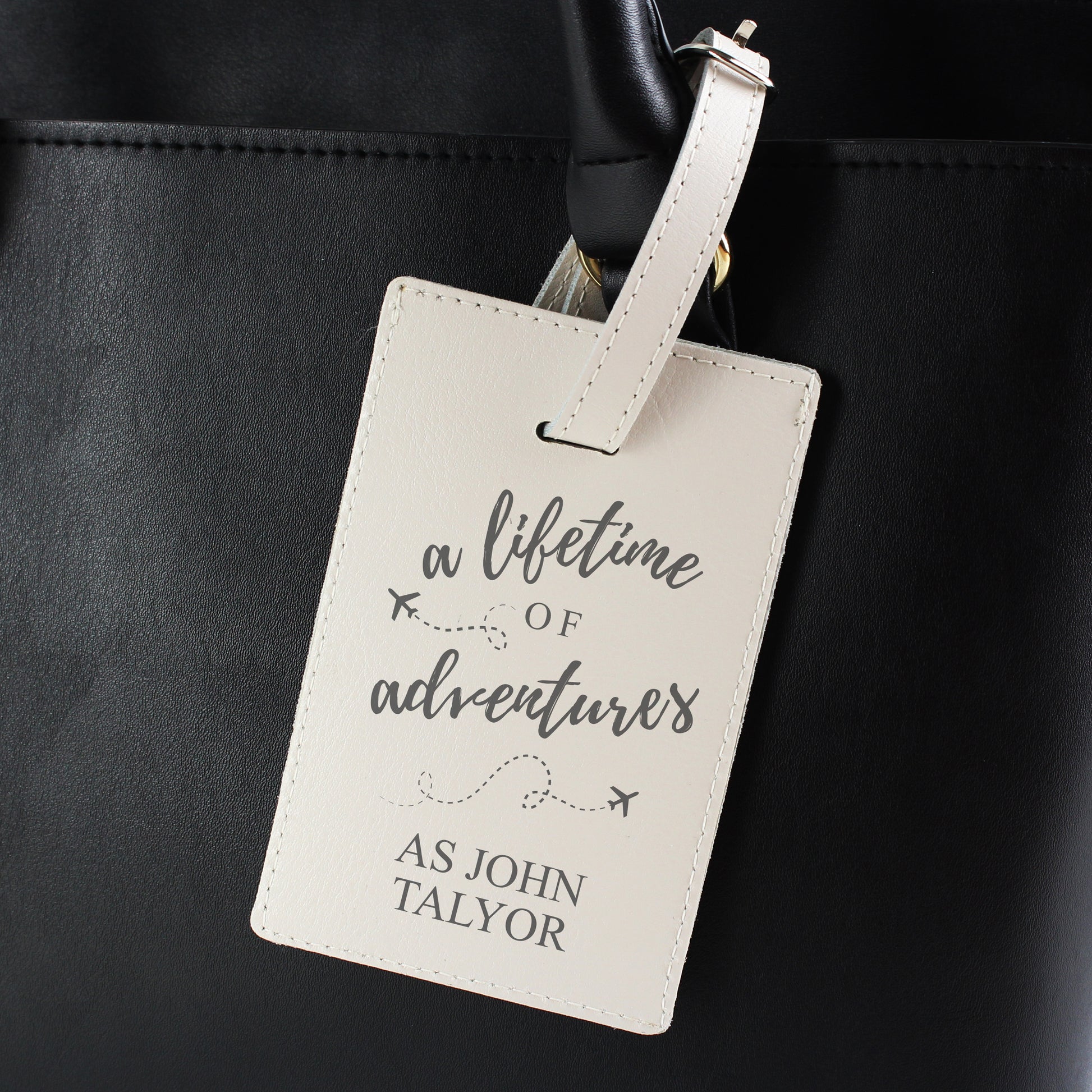 Personalised 'Lifetime of Adventures' Cream Luggage Tag - image 3