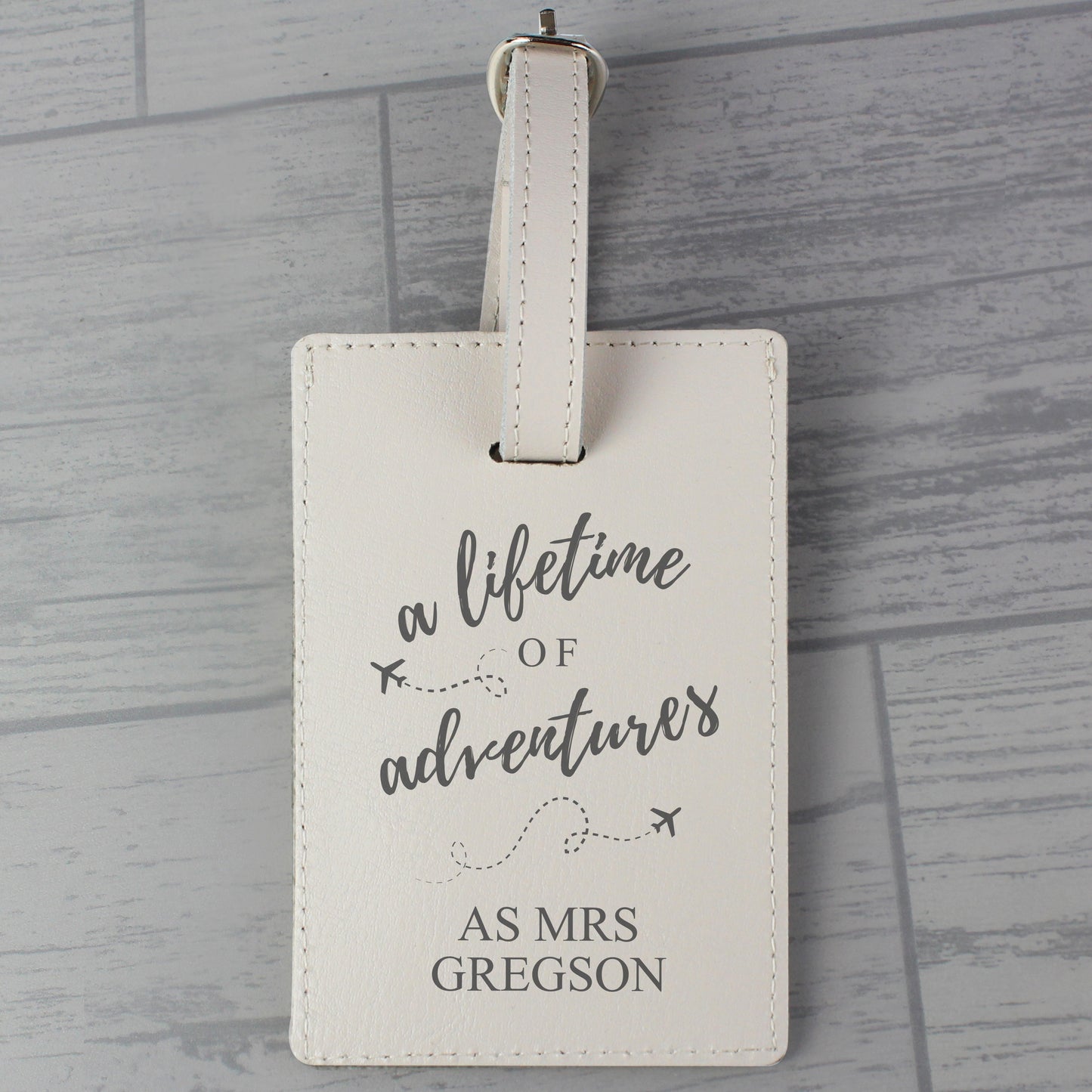 Personalised 'Lifetime of Adventures' Cream Luggage Tag - image 4
