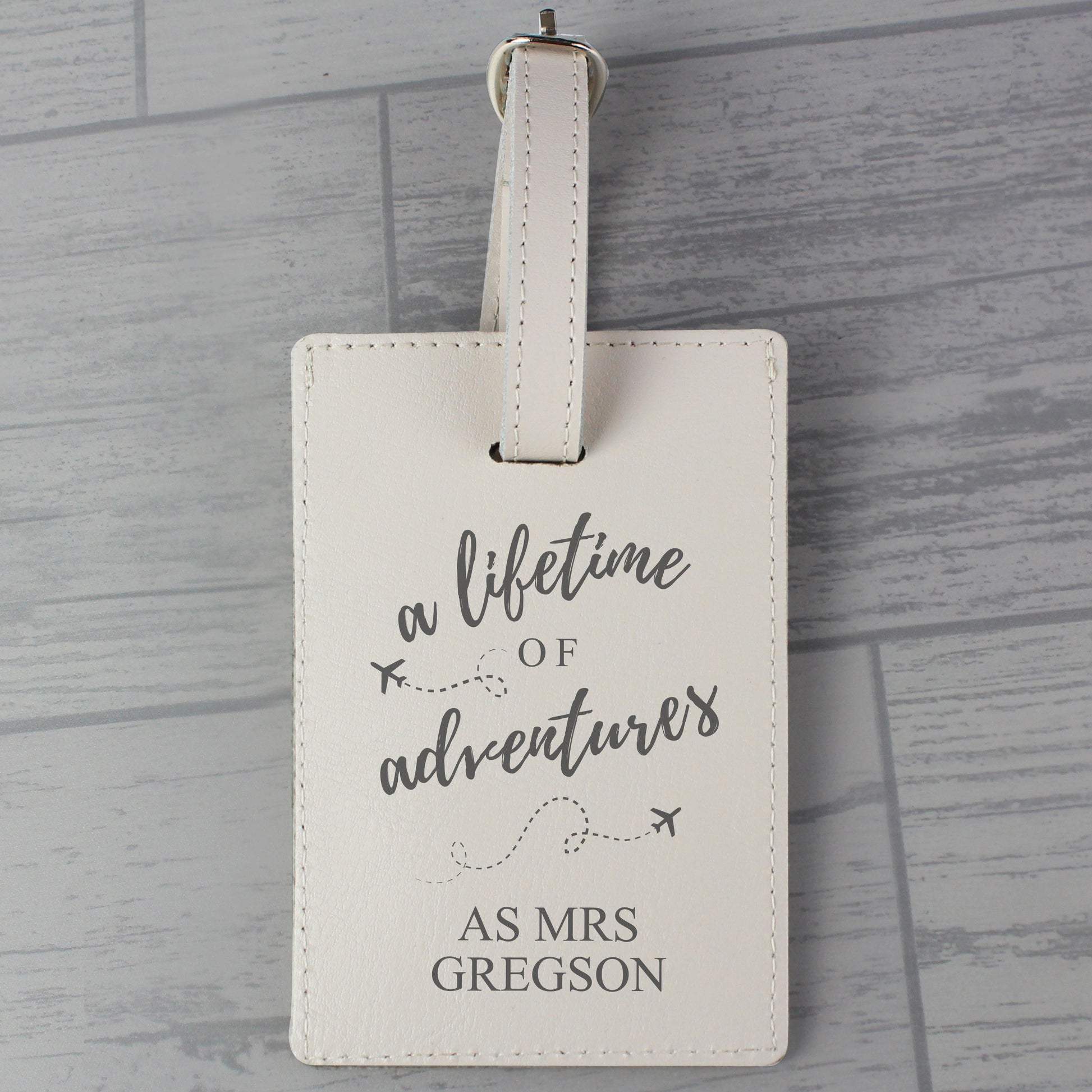 Personalised 'Lifetime of Adventures' Cream Luggage Tag - image 4