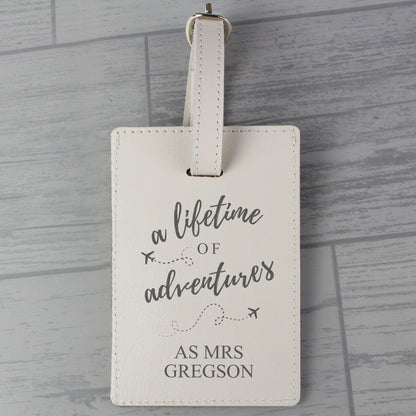 Personalised 'Lifetime of Adventures' Cream Luggage Tag - image 4