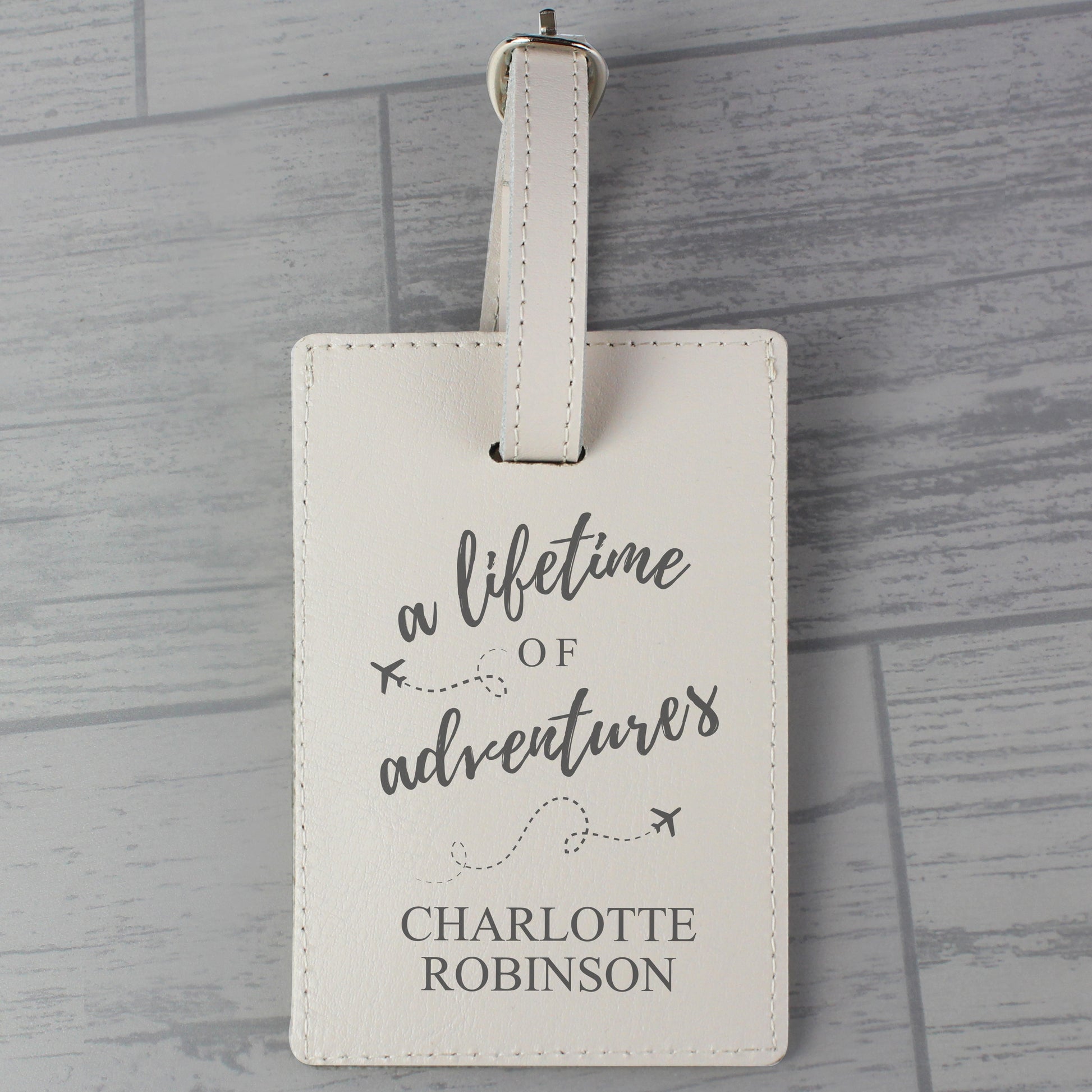 Personalised 'Lifetime of Adventures' Cream Luggage Tag - image 5