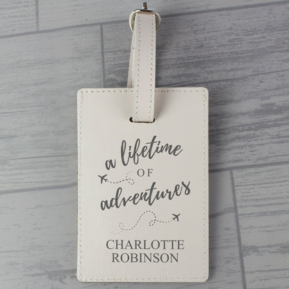 Personalised 'Lifetime of Adventures' Cream Luggage Tag - image 5