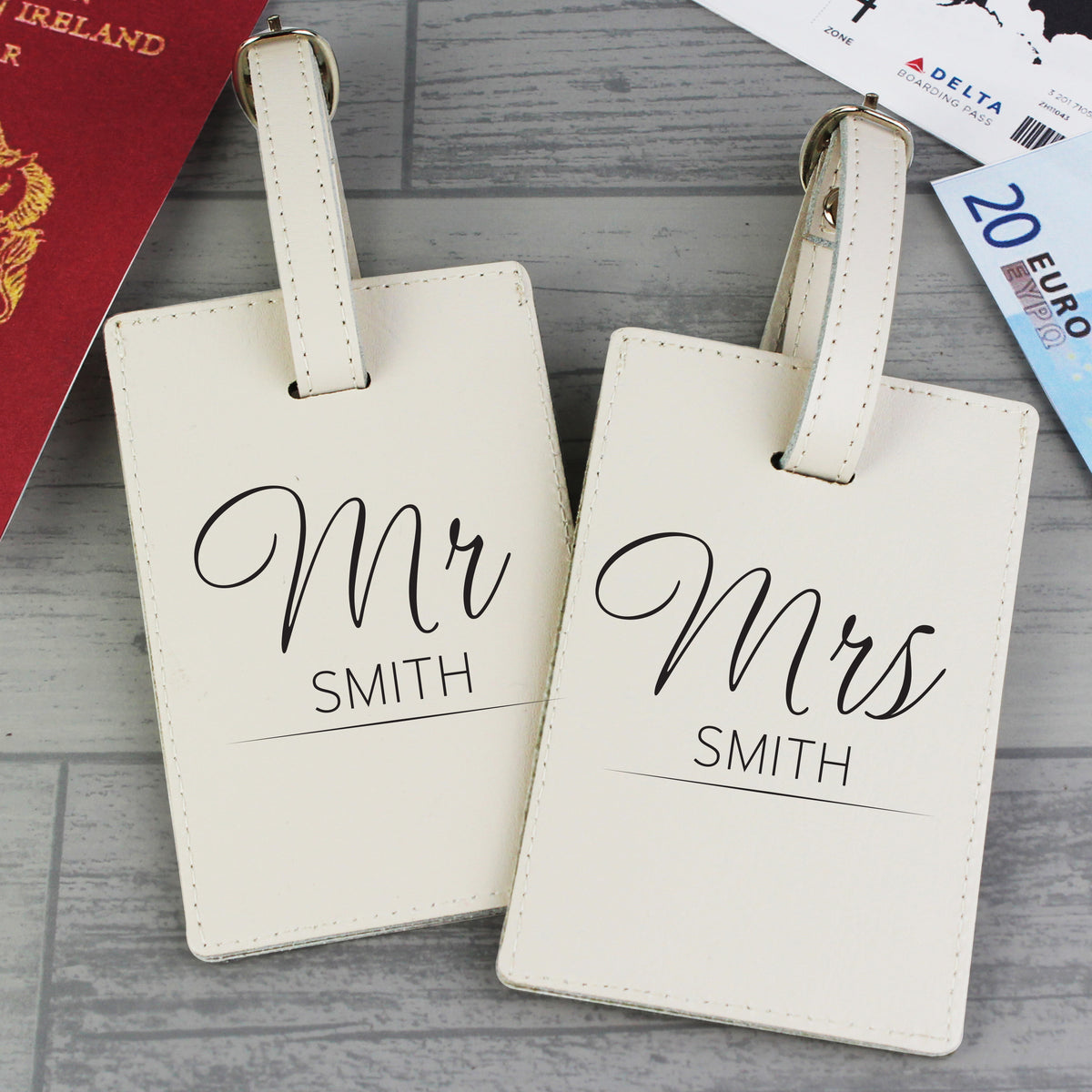 Couples luggage tag with discreet identification window