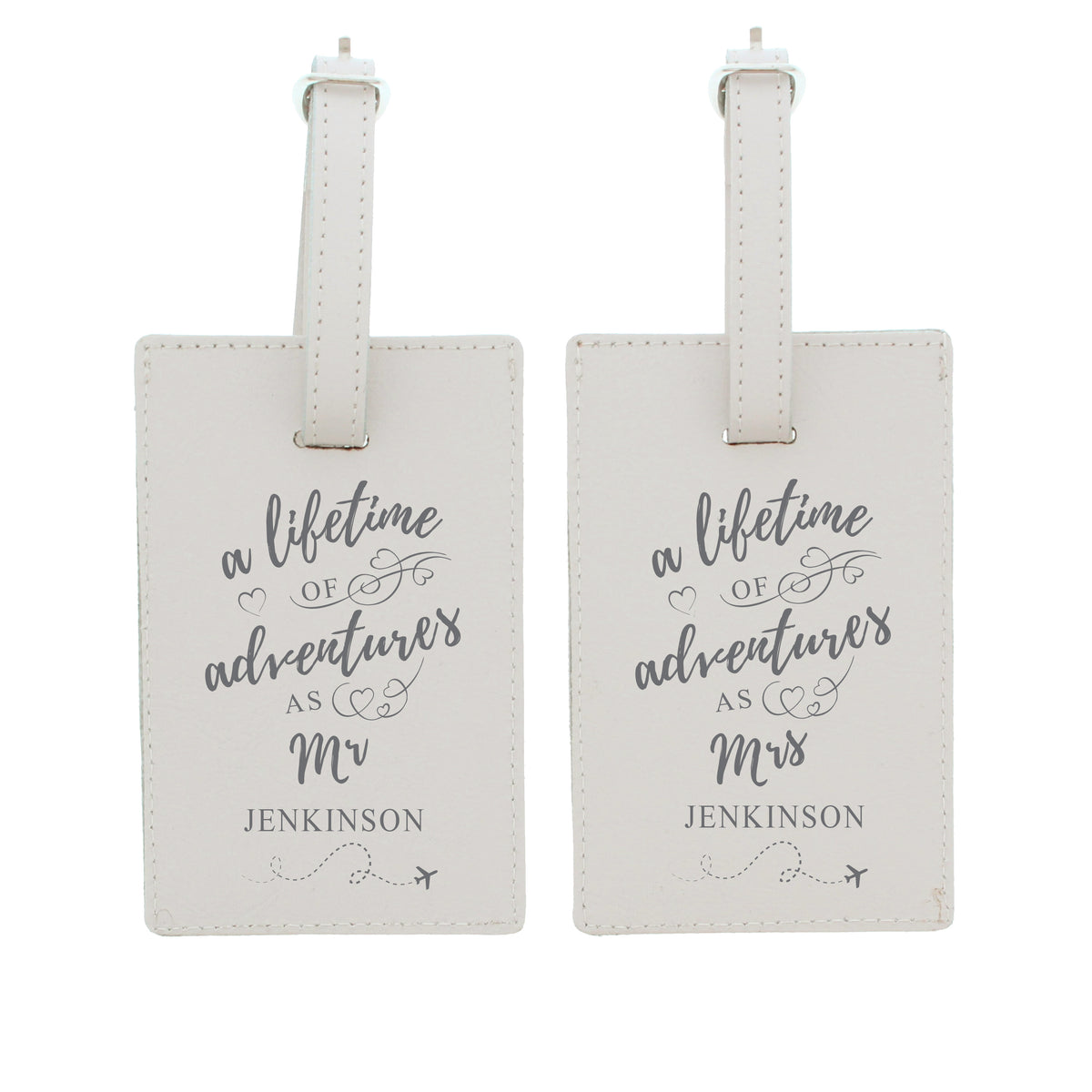 Personalised couples luggage tags with titles and surnames